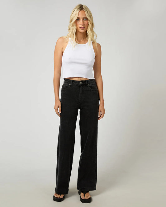 All About Eve Jacqui Wide Leg Jean - Washed Black | Women's Stretch Denim Wide Leg Jeans