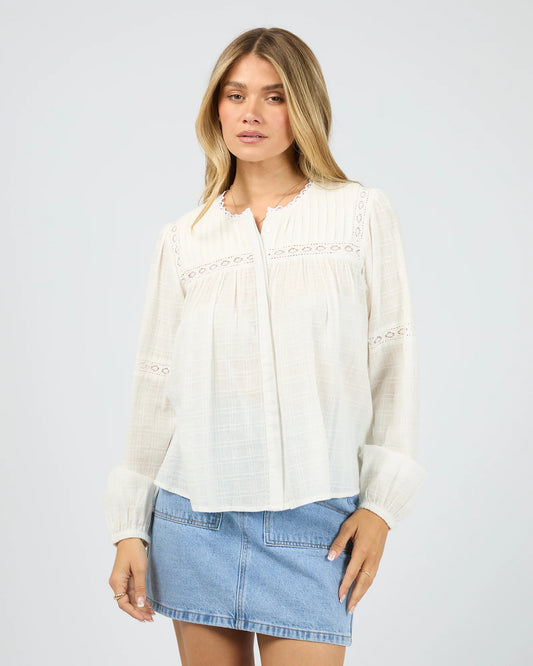All About Eve Lark Shirt - Vintage White | Women's Textured Cotton Blouse