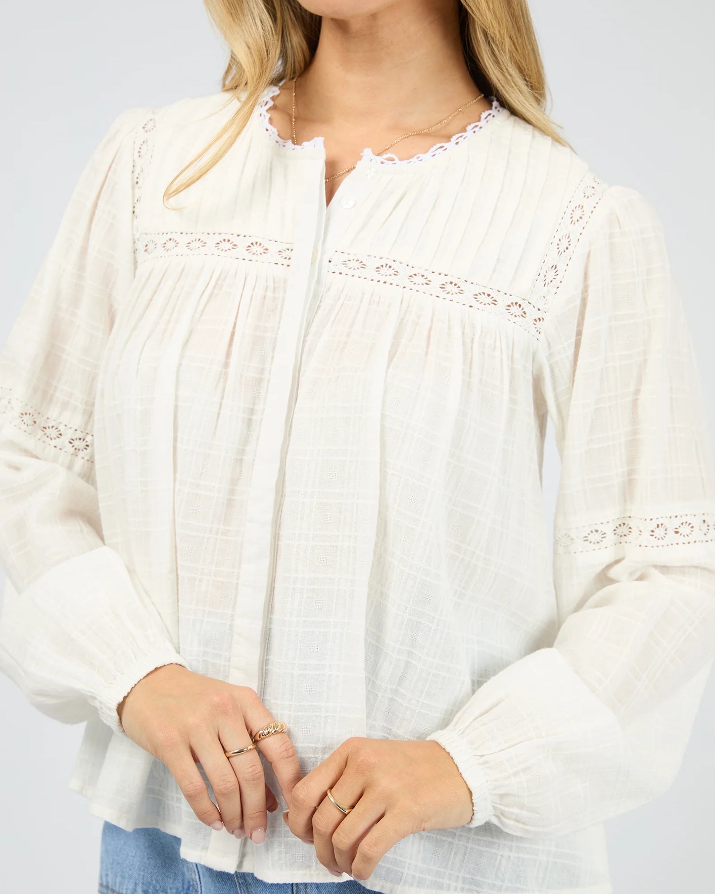 All About Eve Lark Shirt - Vintage White | Women's Textured Cotton Blouse