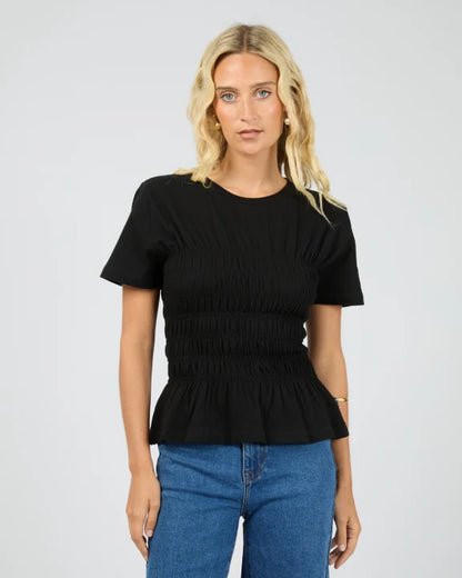 All About Eve Lipa Ruched Top in Black — women’s ruched cotton tee

