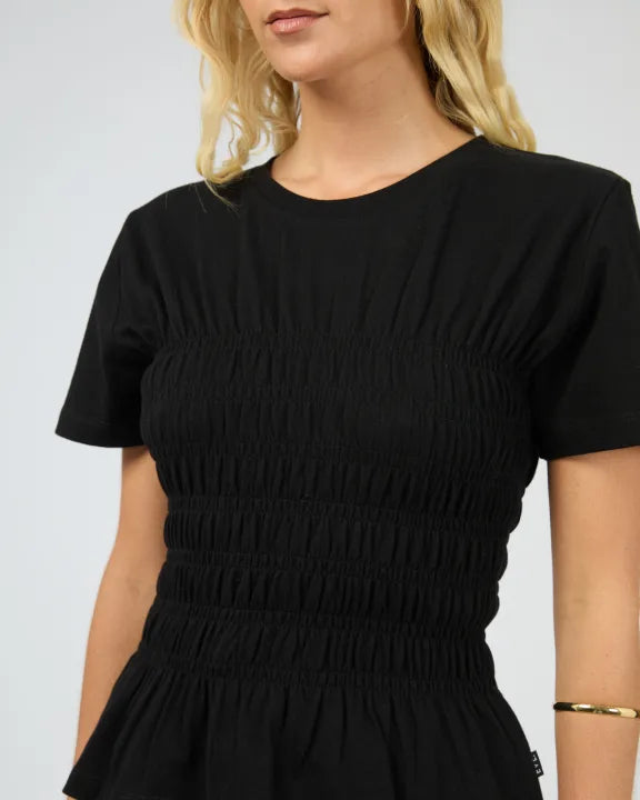 Front view of AAE Lipa Ruched Top in black

