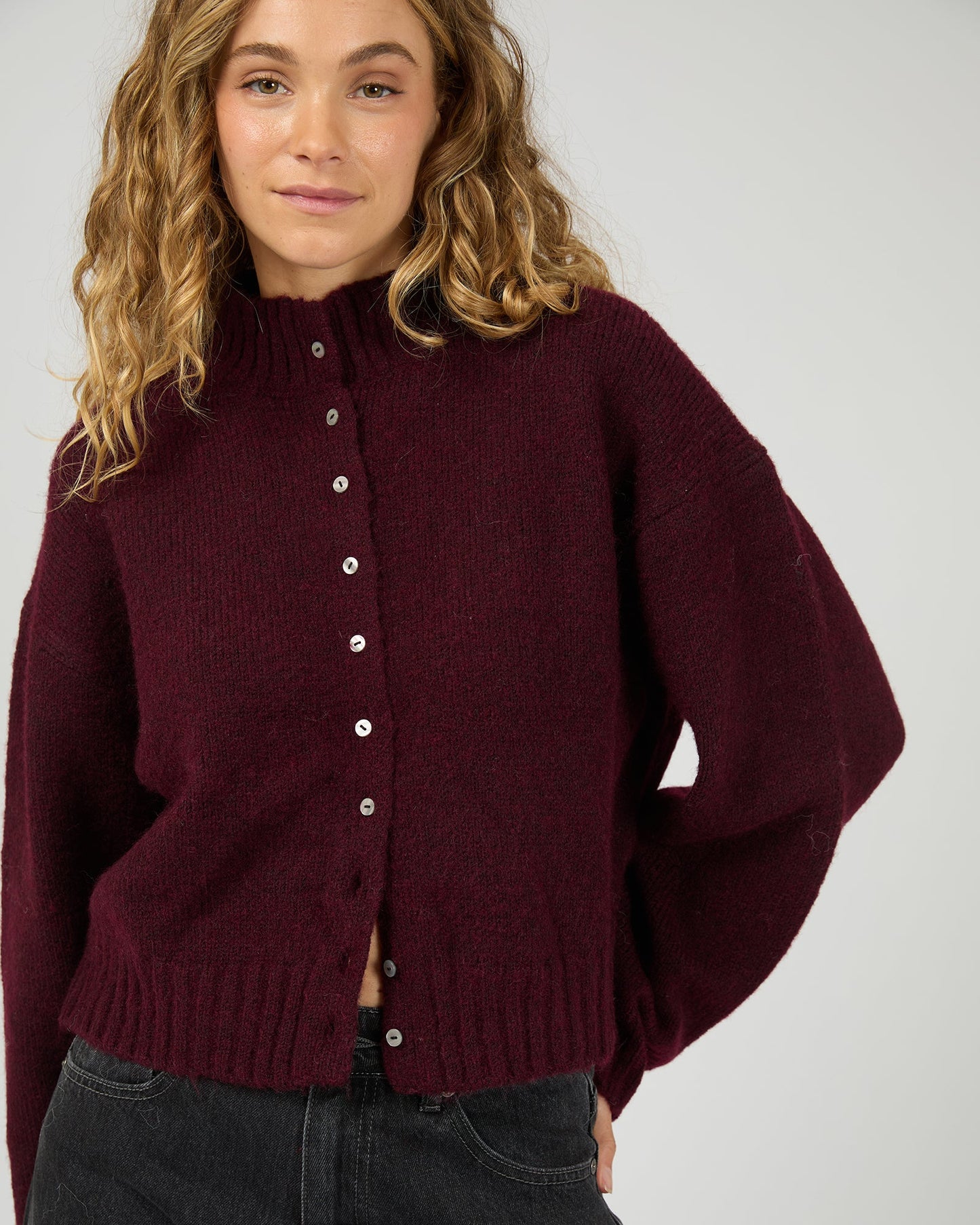 All About Eve Rosalia Cardigan - Wine | Women's Button Front Knit Cardigan