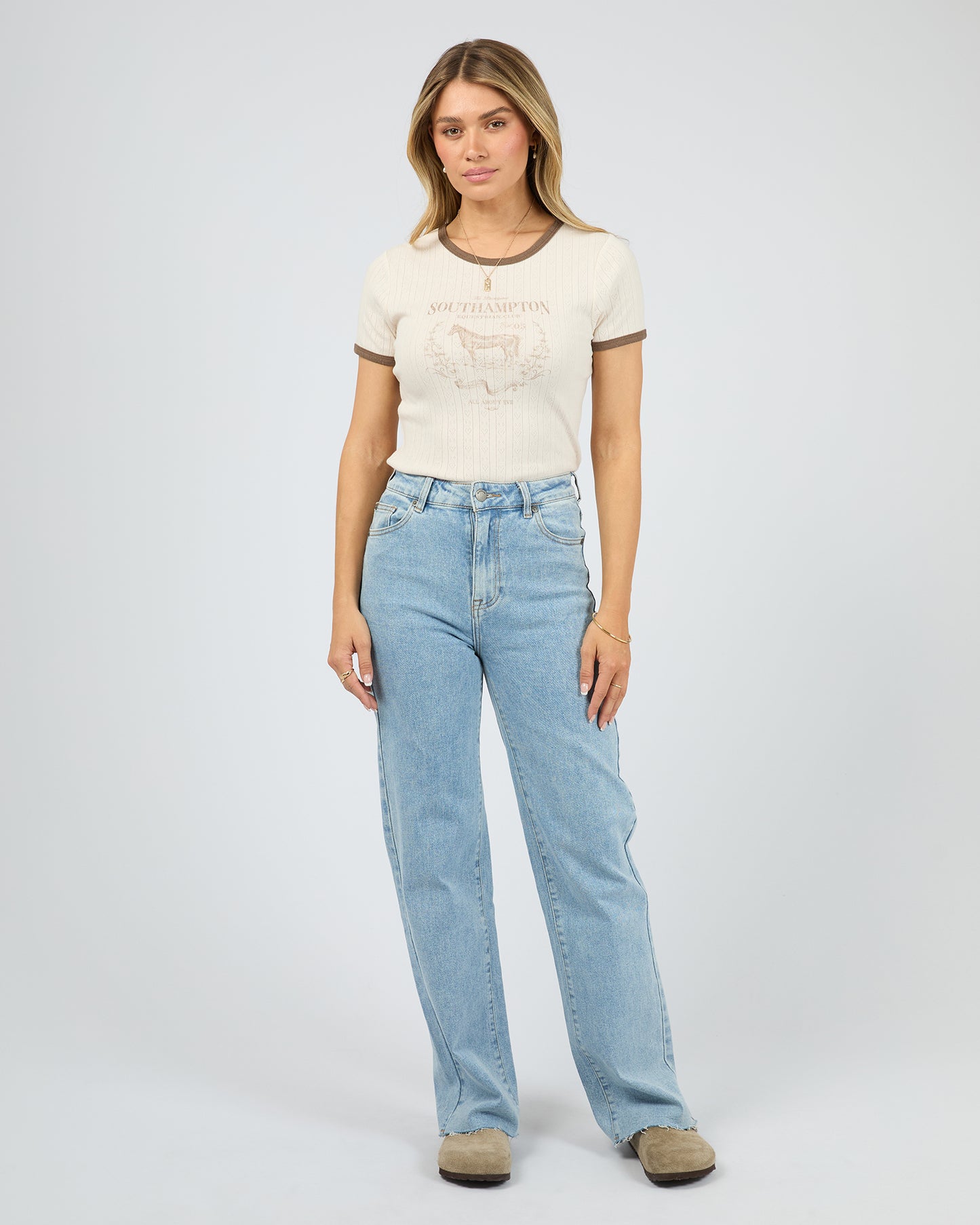 AAE Southampton Baby Tee styled with denim — Salt & Honey

