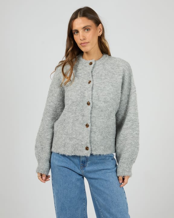 All About Eve Tillie Cardigan in Grey Marle with soft fluffy knit — Salt & Honey NZ