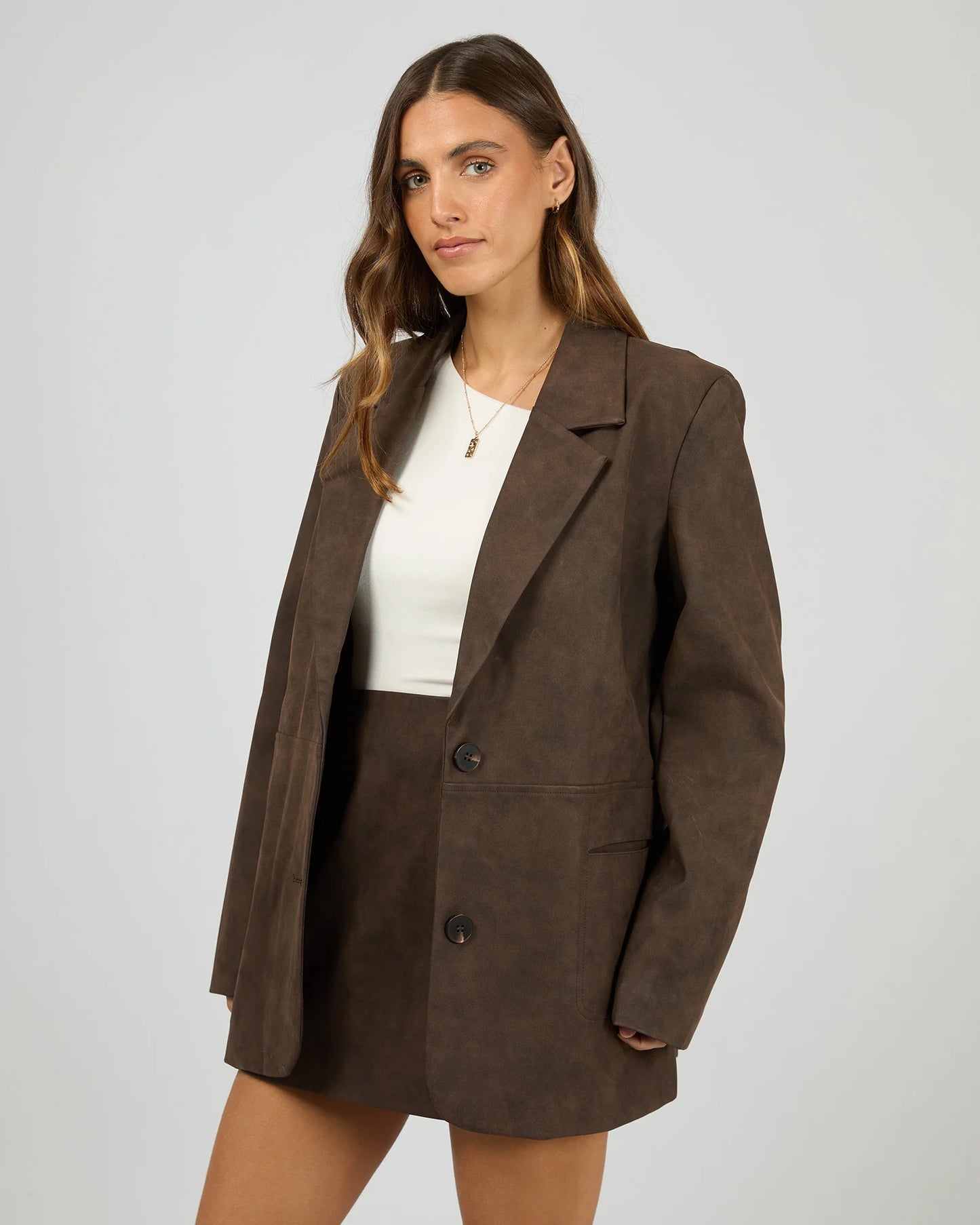 All About Eve Vanner Blazer - Coffee | Women's Vegan Leather Blazer