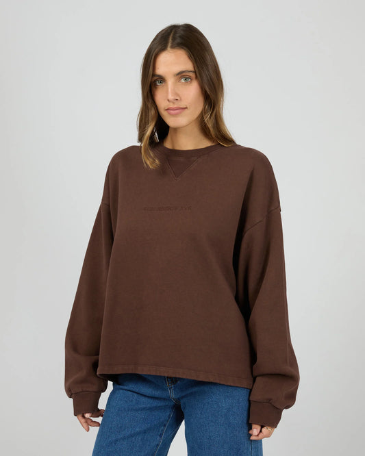All About Eve Washed Box Crew - Brown | Women’s Oversized Vintage‑Wash Sweatshirt