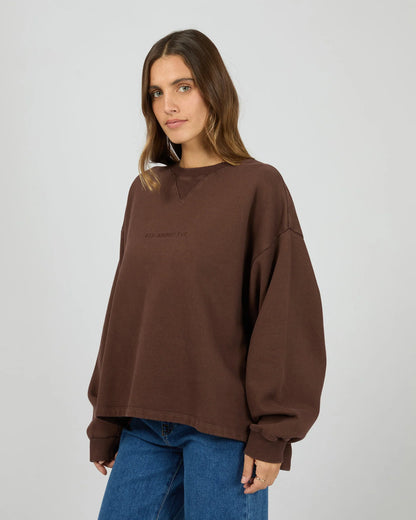All About Eve Washed Box Crew - Brown | Women’s Oversized Vintage‑Wash Sweatshirt