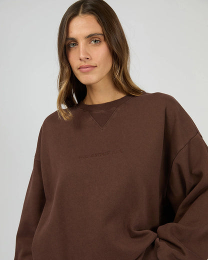 All About Eve Washed Box Crew - Brown | Women’s Oversized Vintage‑Wash Sweatshirt