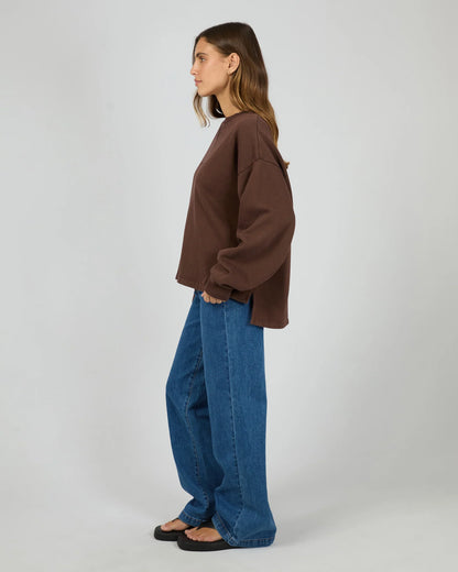 All About Eve Washed Box Crew - Brown | Women’s Oversized Vintage‑Wash Sweatshirt