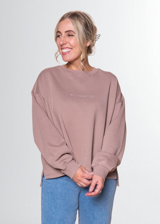 All About Eve Washed Box Crew - Fawn | Oversized Vintage Wash Sweatshirt