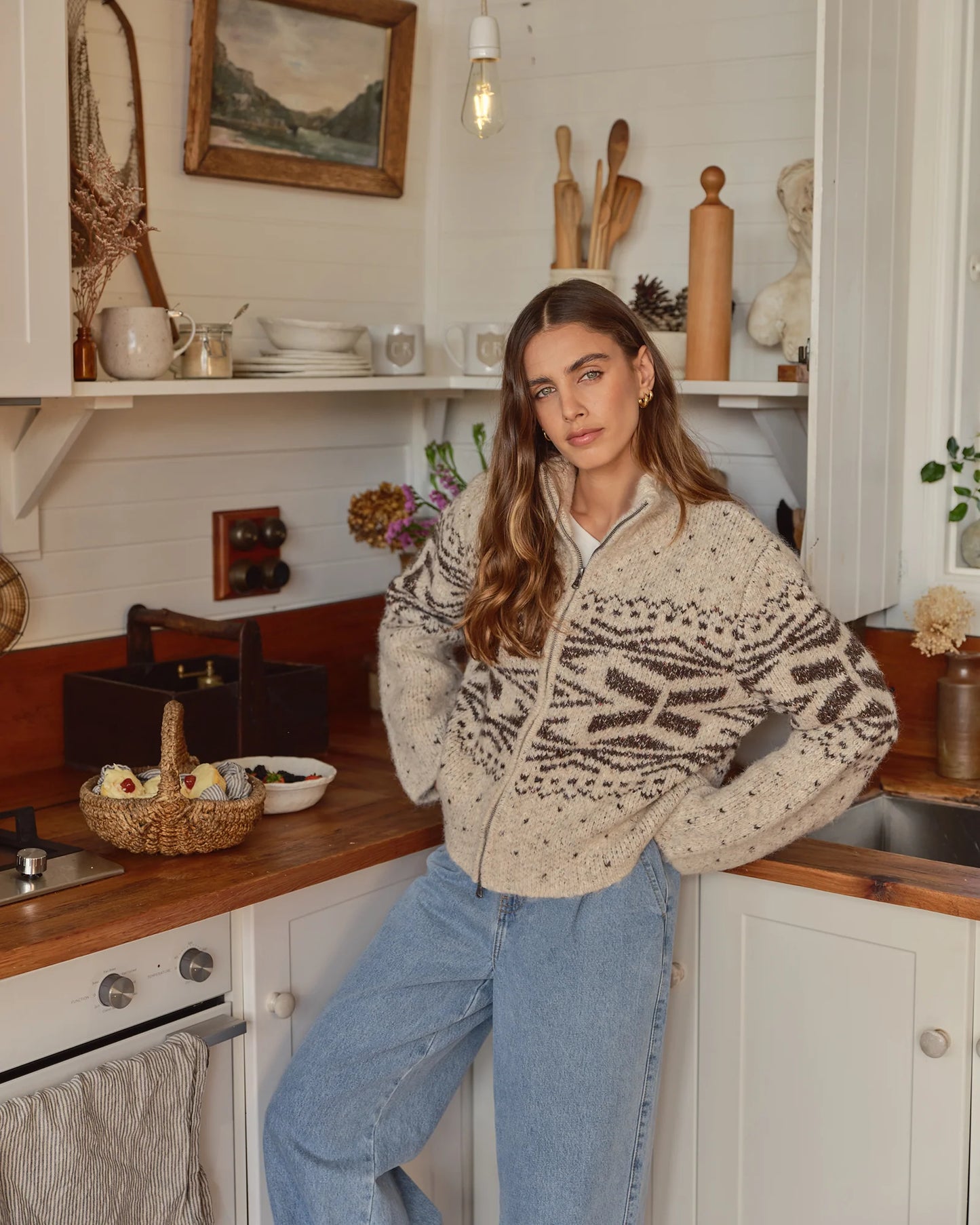 All About Eve Zoe Knit Zip Thru - Oat | Women's Textured Knit Zip Cardigan