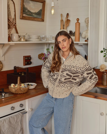 All About Eve Zoe Knit Zip Thru - Oat | Women's Textured Knit Zip Cardigan