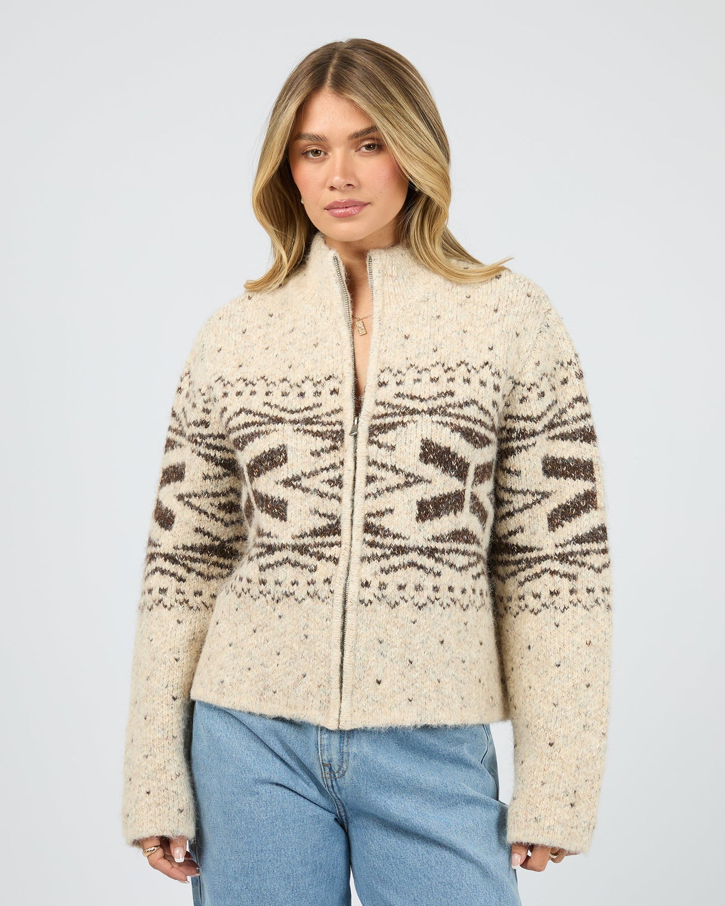 All About Eve Zoe Knit Zip Thru - Oat | Women's Textured Knit Zip Cardigan