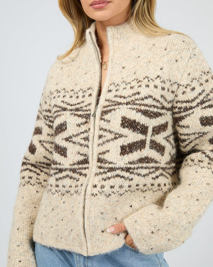 All About Eve Zoe Knit Zip Thru - Oat | Women's Textured Knit Zip Cardigan