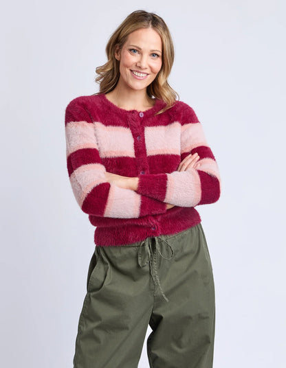 Elm Anna Ombre Knit Cardigan - Maroon Ombre Stripe | Cosy Women’s Knitwear NZ