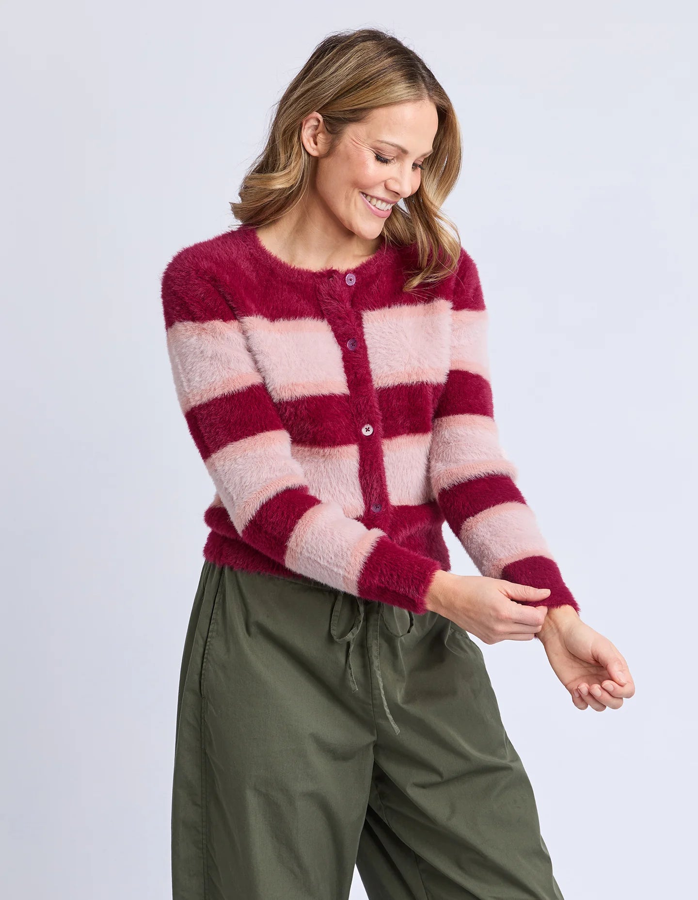 Elm Anna Ombre Knit Cardigan - Maroon Ombre Stripe | Cosy Women’s Knitwear NZ