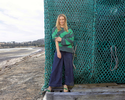 Elm Sage Diagonal Stripe - Knit Turquoise & Teal | Relaxed Fit Women’s Jumper
