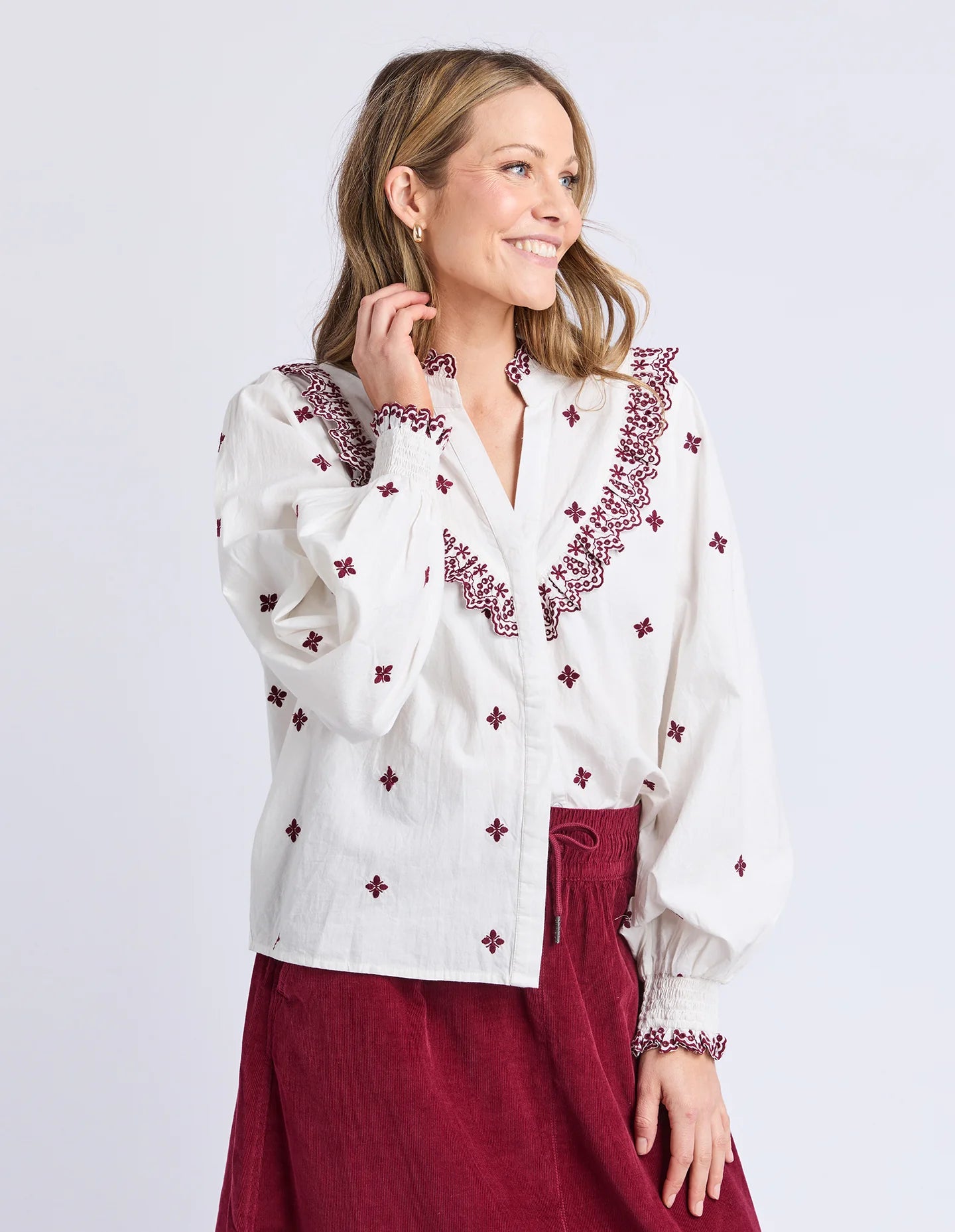 Elm Agnes Embroidered Shirt - Mars | Women's Embroidered Cotton Shirt