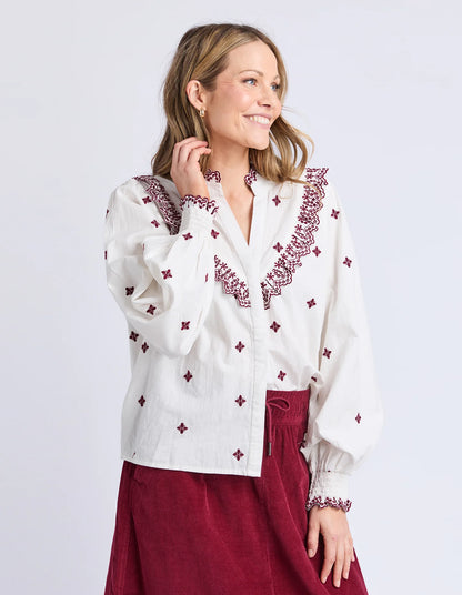 Elm Agnes Embroidered Shirt - Mars | Women's Embroidered Cotton Shirt
