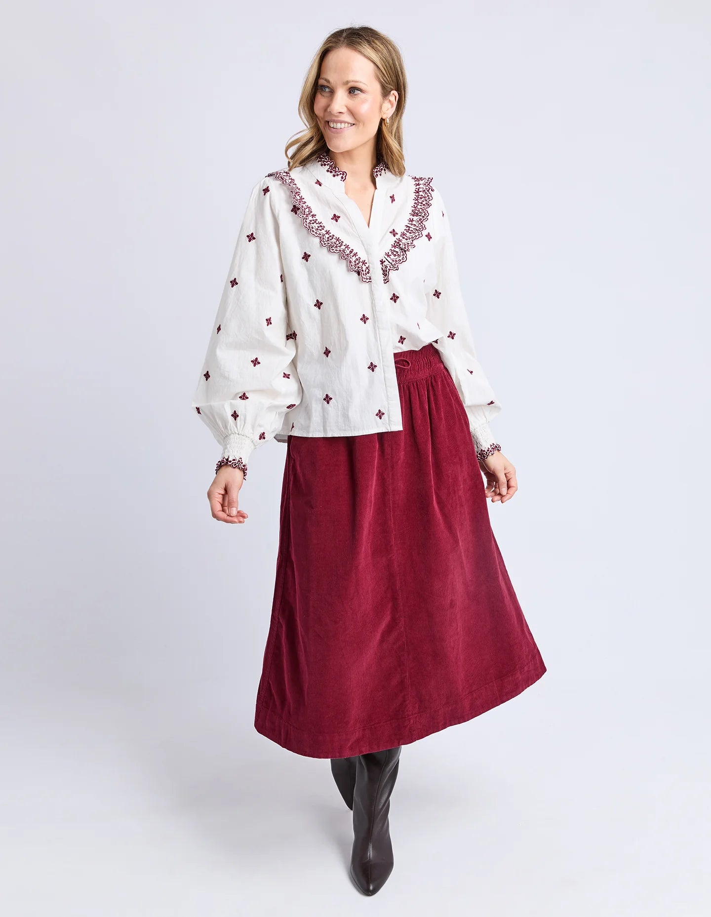 Elm Agnes Embroidered Shirt - Mars | Women's Embroidered Cotton Shirt