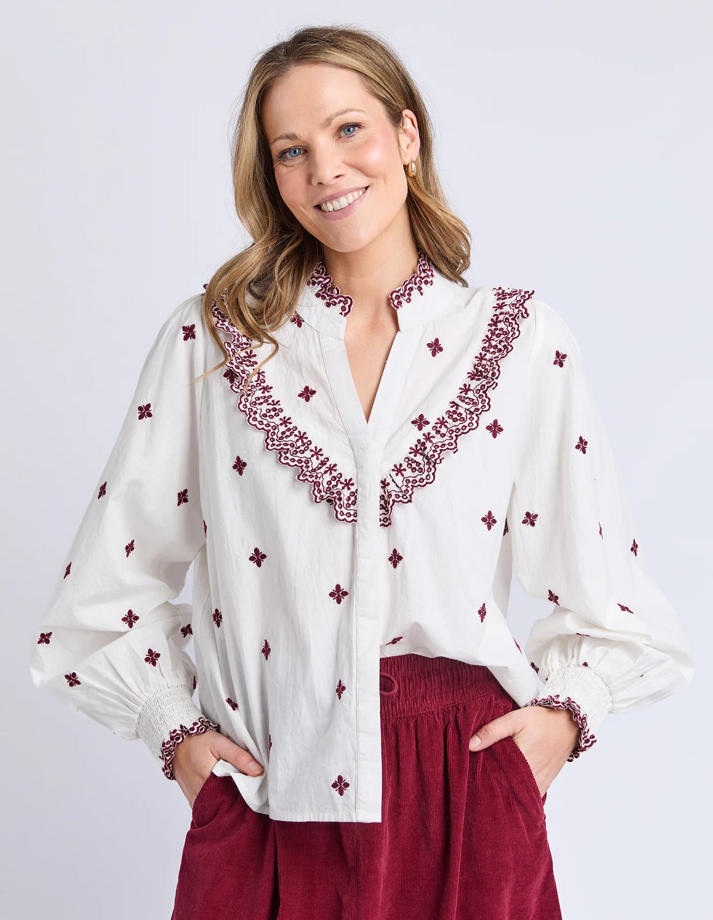 Elm Agnes Embroidered Shirt - Mars | Women's Embroidered Cotton Shirt