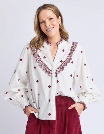 Elm Agnes Embroidered Shirt - Mars | Women's Embroidered Cotton Shirt