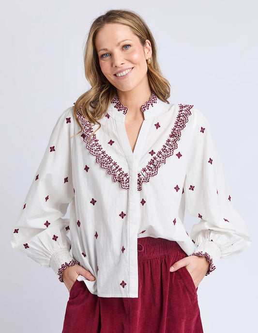 Elm Agnes Embroidered Shirt - Mars | Women's Embroidered Cotton Shirt