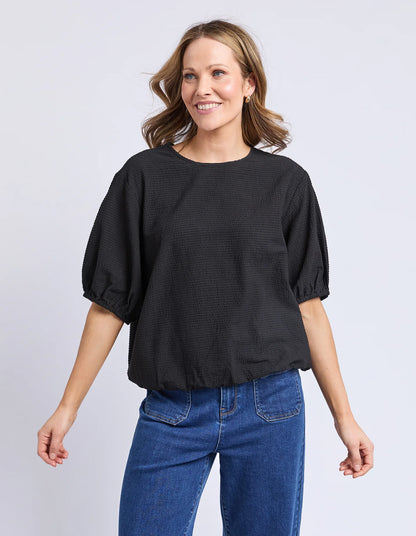 Elm Astrid Top - Black | Women’s Cotton Seersucker Top