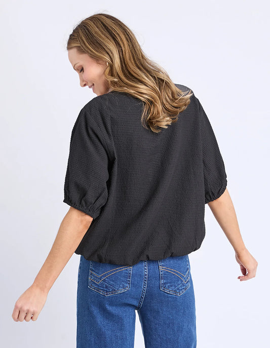 Elm Astrid Top - Black | Women’s Cotton Seersucker Top