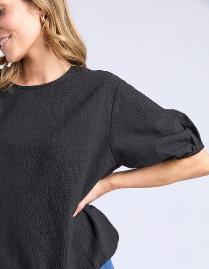 Elm Astrid Top - Black | Women’s Cotton Seersucker Top