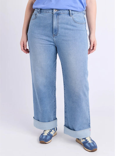 Elm Deb Turn Up Jean - Mid Blue Wash | Women's Stretch Denim Jeans