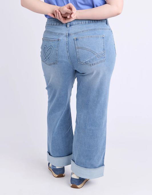 Elm Deb Turn Up Jean - Mid Blue Wash | Women's Stretch Denim Jeans
