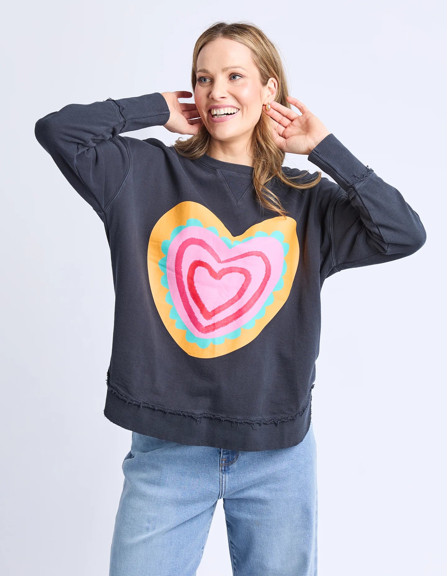 Elm Flaming Heart Crew - Navy | Women's Casual Cotton Fleece Jumper