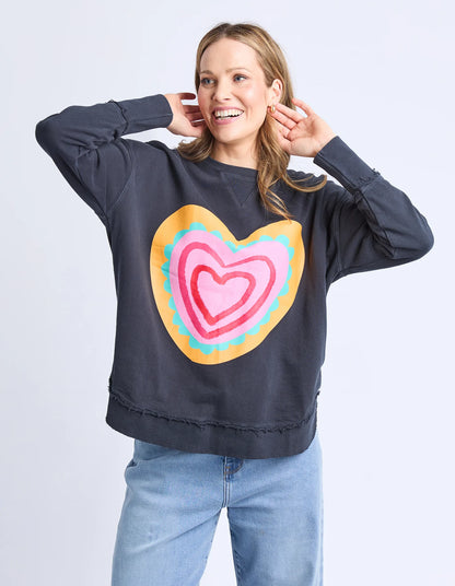 Elm Flaming Heart Crew - Navy | Women's Casual Cotton Fleece Jumper