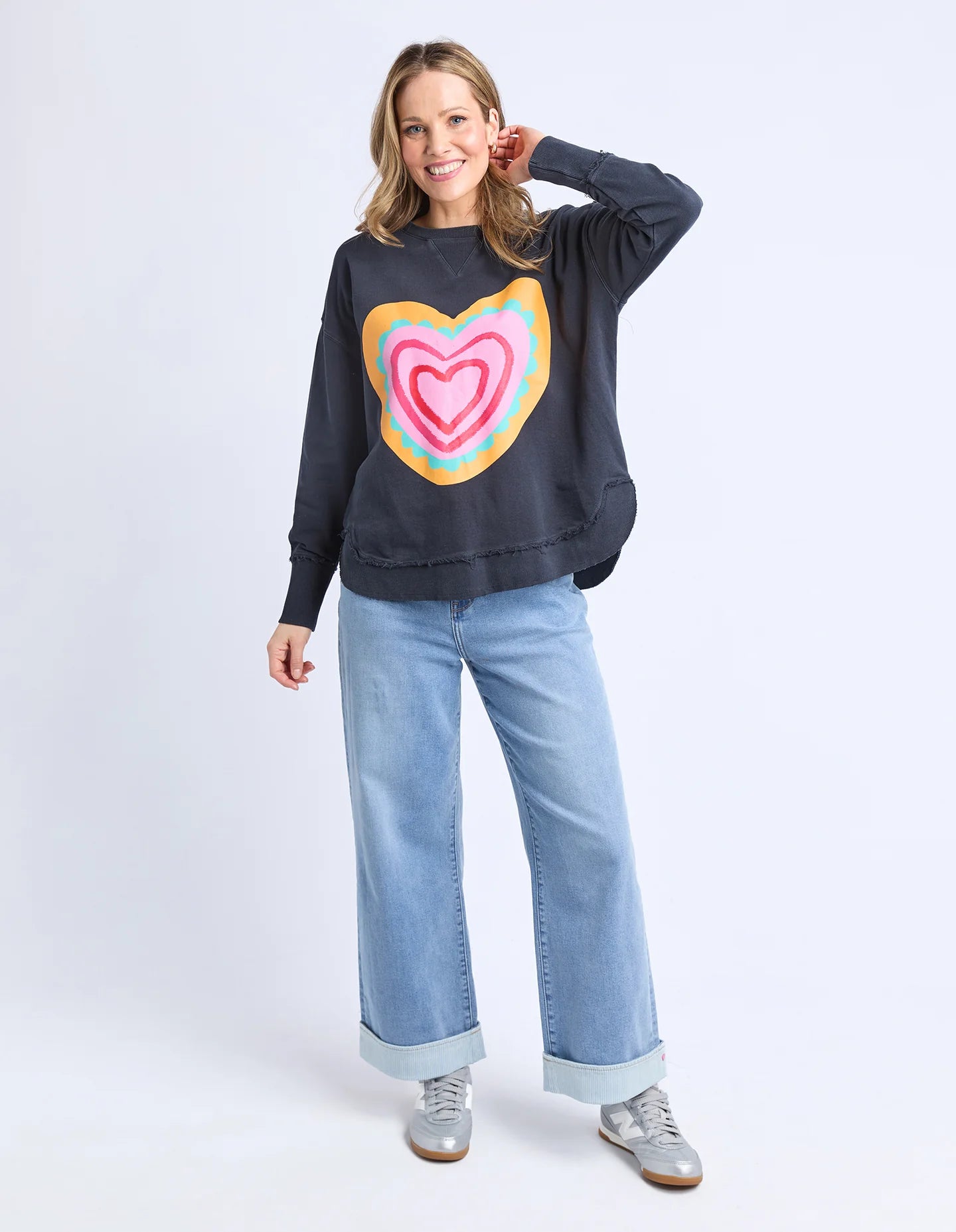 Elm Flaming Heart Crew - Navy | Women's Casual Cotton Fleece Jumper