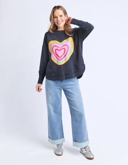 Elm Flaming Heart Crew - Navy | Women's Casual Cotton Fleece Jumper