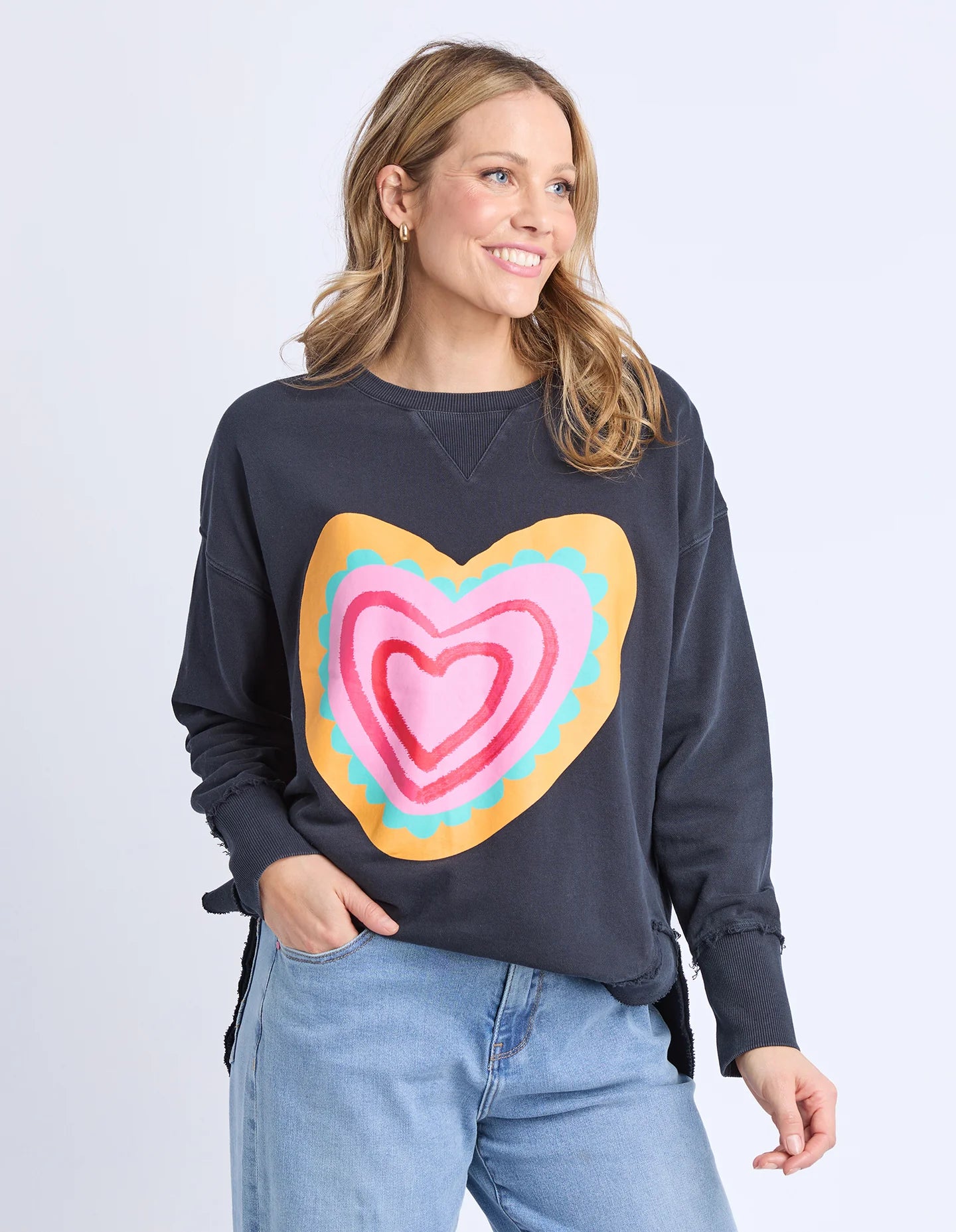 Elm Flaming Heart Crew - Navy | Women's Casual Cotton Fleece Jumper