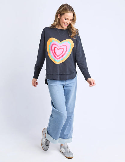 Elm Flaming Heart Crew - Navy | Women's Casual Cotton Fleece Jumper