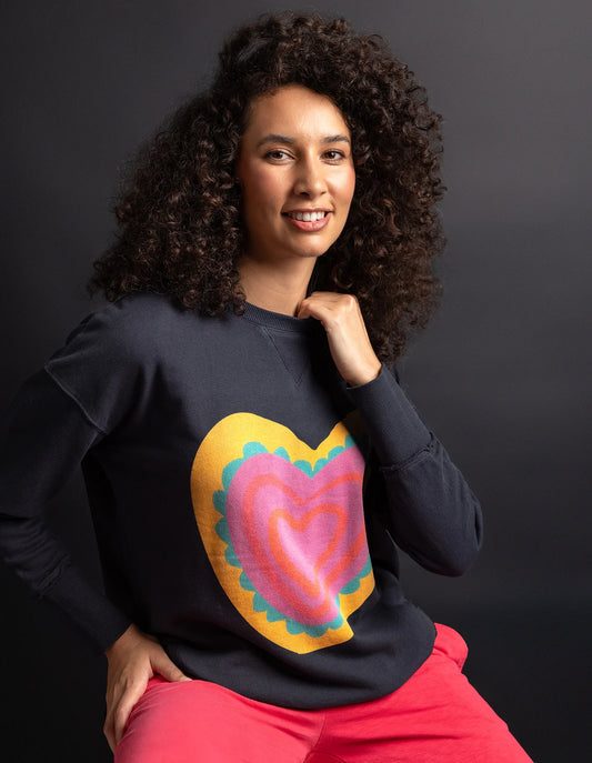 Elm Flaming Heart Crew - Navy | Women's Casual Cotton Fleece Jumper