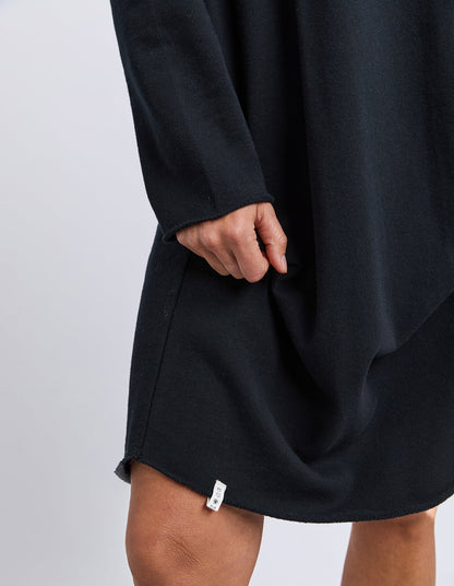 Close‑up of cotton unbrushed fleece fabric on the Elm Gab Long Sleeve Dress.