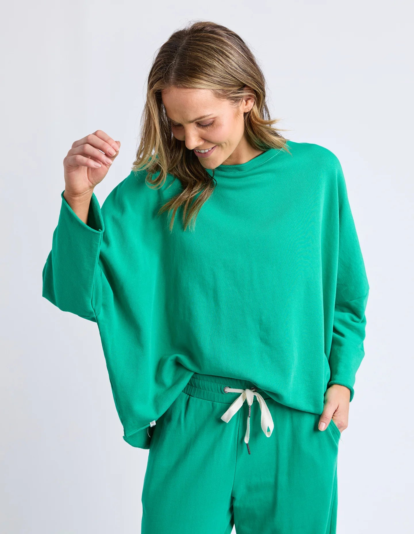 Elm Gab Long Sleeve Sweat - Turquoise | Oversized Cotton Fleece Women’s Jumper