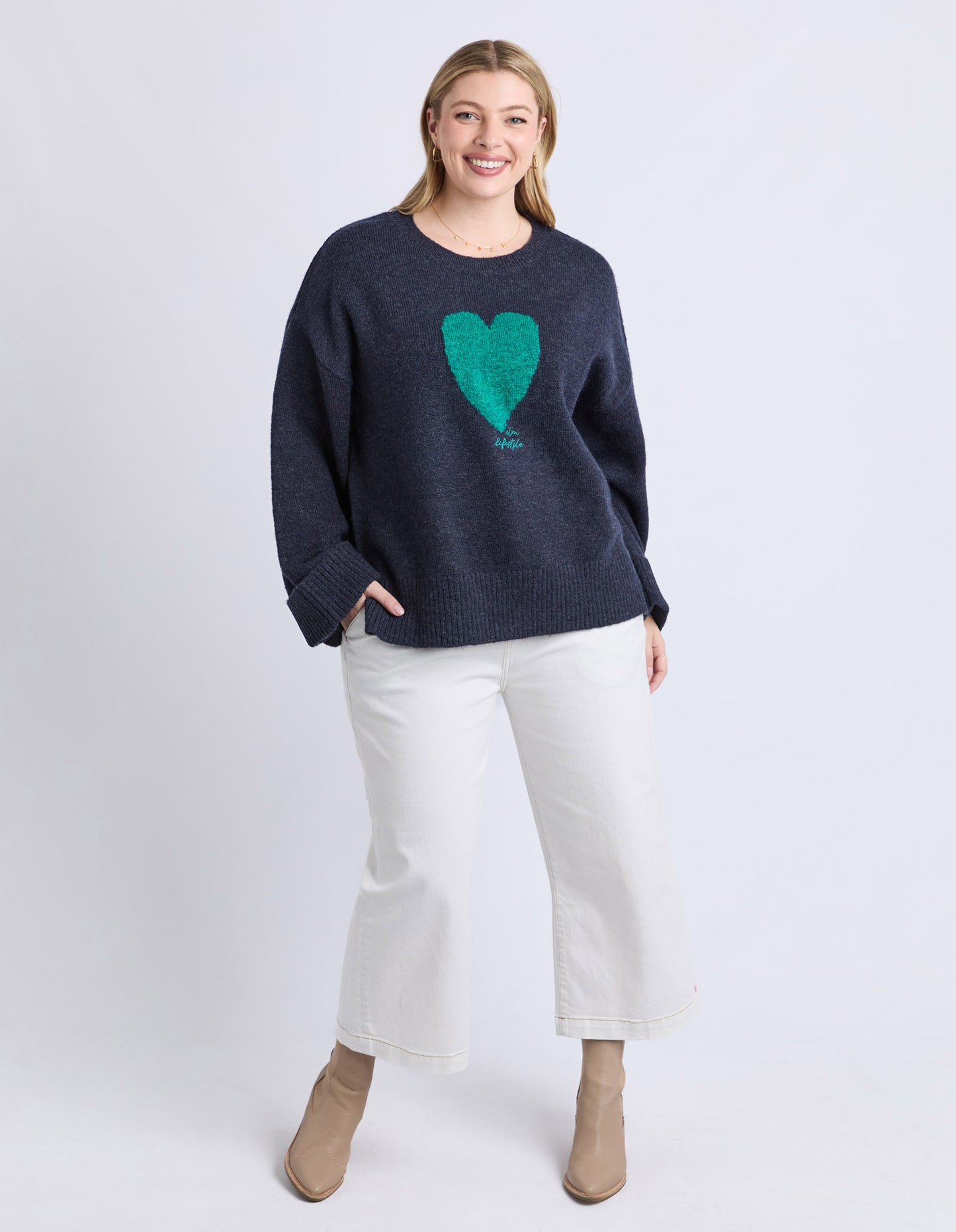 Elm Intarsia Heart Knit - Navy | Women’s Wool Blend Heart Knit Jumper
