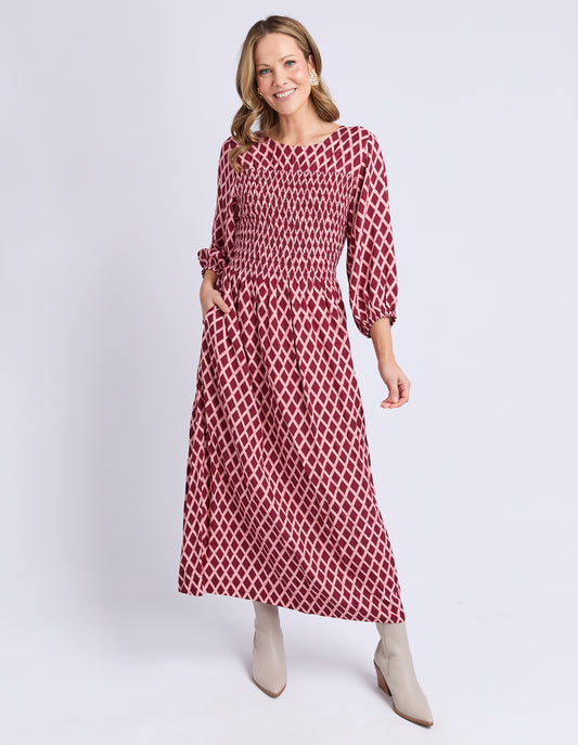 Elm Kiruna Dress in Diamond Print with relaxed drape — Salt & Honey NZ
