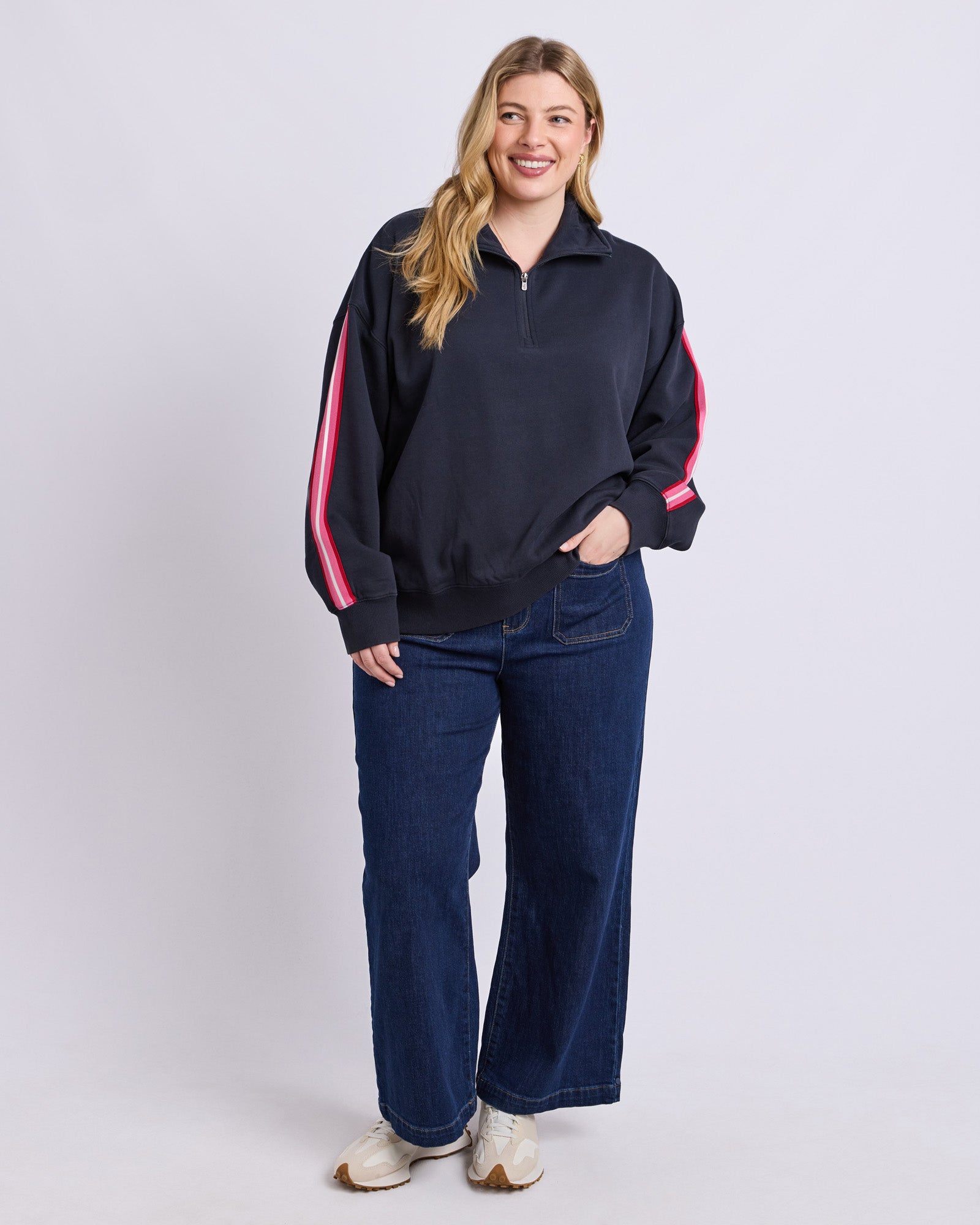 Women’s oversized navy 1/4 zip fleece by Elm Clothing