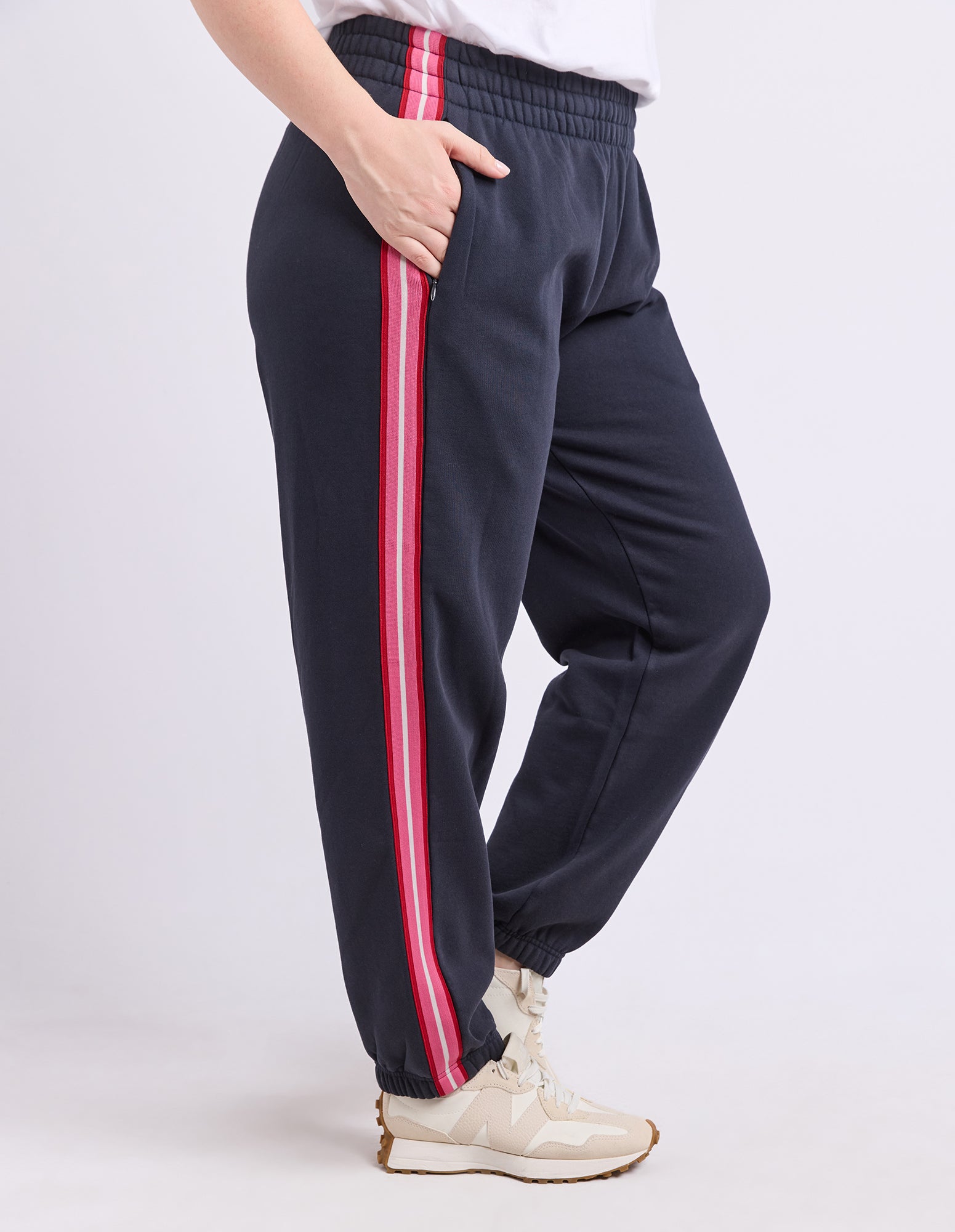 Elm Lover Track Pant in Navy, relaxed fit with tapered leg