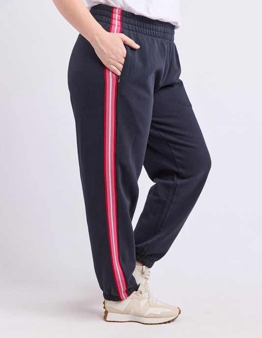 Elm Lover Track Pant in Navy, relaxed fit with tapered leg