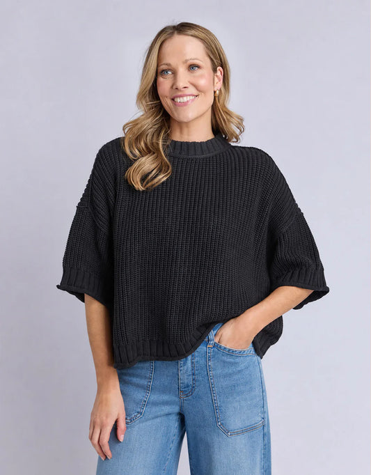 Elm Luela Short Sleeve Knit - Black | Women's Cotton Everyday Knit
