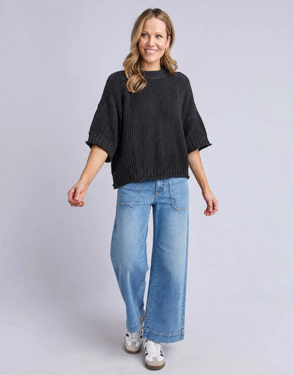 Elm Luela Short Sleeve Knit - Black | Women's Cotton Everyday Knit