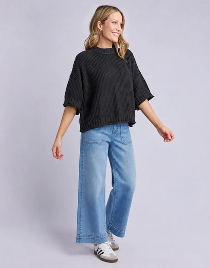 Elm Luela Short Sleeve Knit - Black | Women's Cotton Everyday Knit