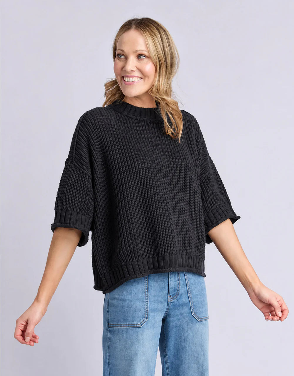 Elm Luela Short Sleeve Knit - Black | Women's Cotton Everyday Knit
